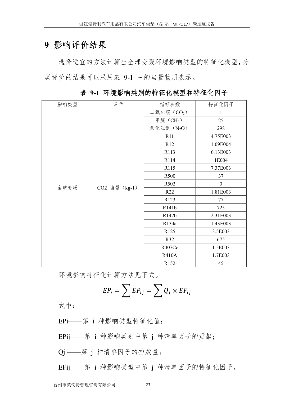 浙江爱特利汽车用品有限公司 汽车坐垫（型号：MFPO17）碳足迹核查报告